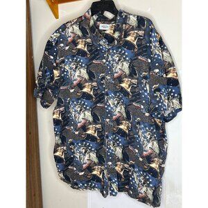 Patriotic American Graphic Short Sleeve Button Up Shirt Vintage Statue Of Libert